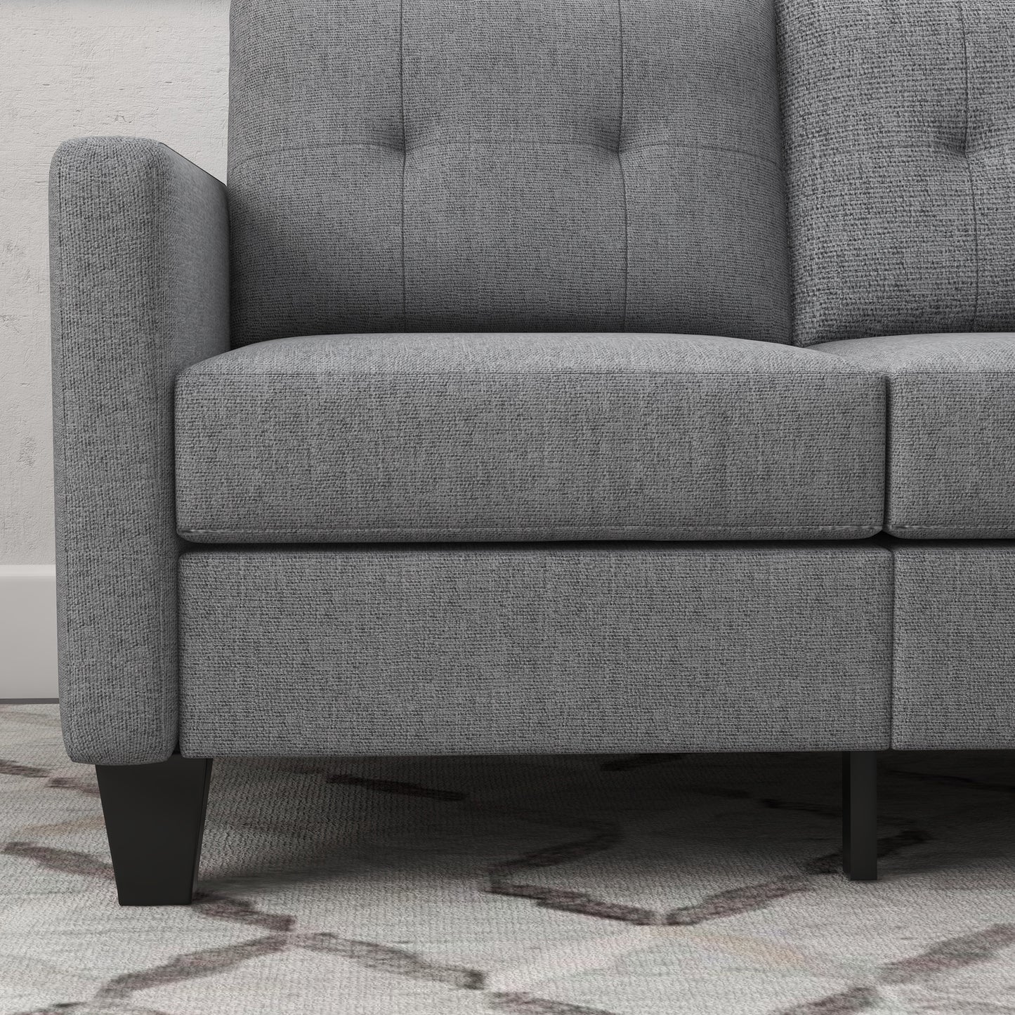 HOMCOM Modern L-Shape 3-Seater Sofa with Ottoman, Light Grey Fabric