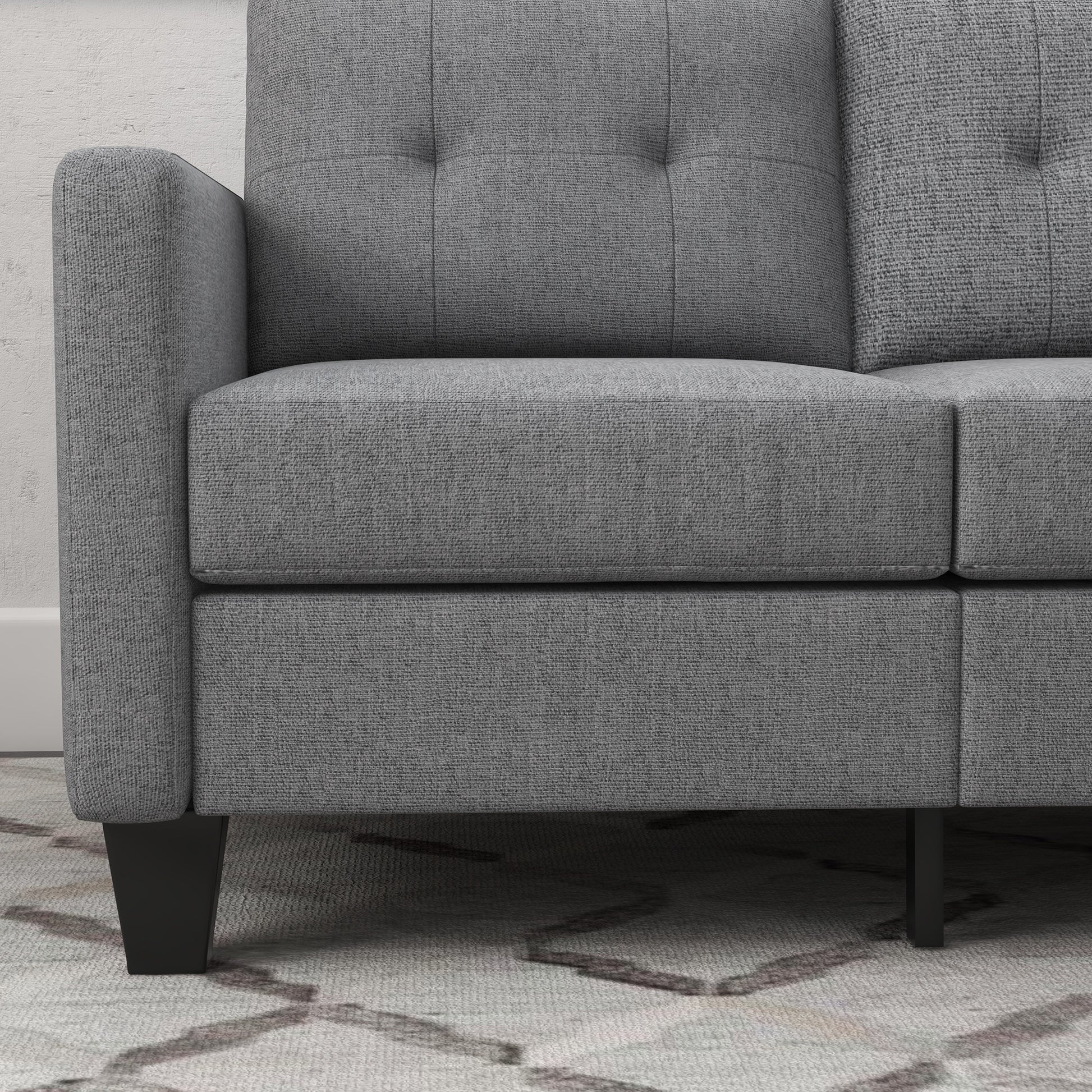 HOMCOM Modern L-Shape 3-Seater Sofa with Ottoman, Light Grey Fabric