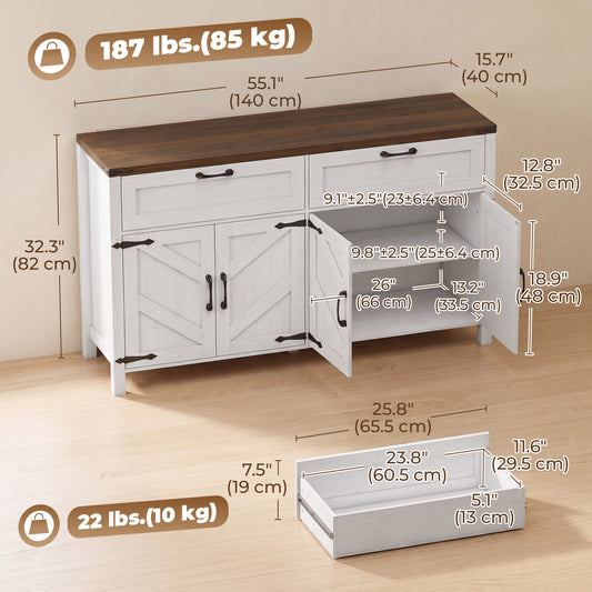 Farmhouse Sideboard Buffet Cabinet – 55"W x 32"H