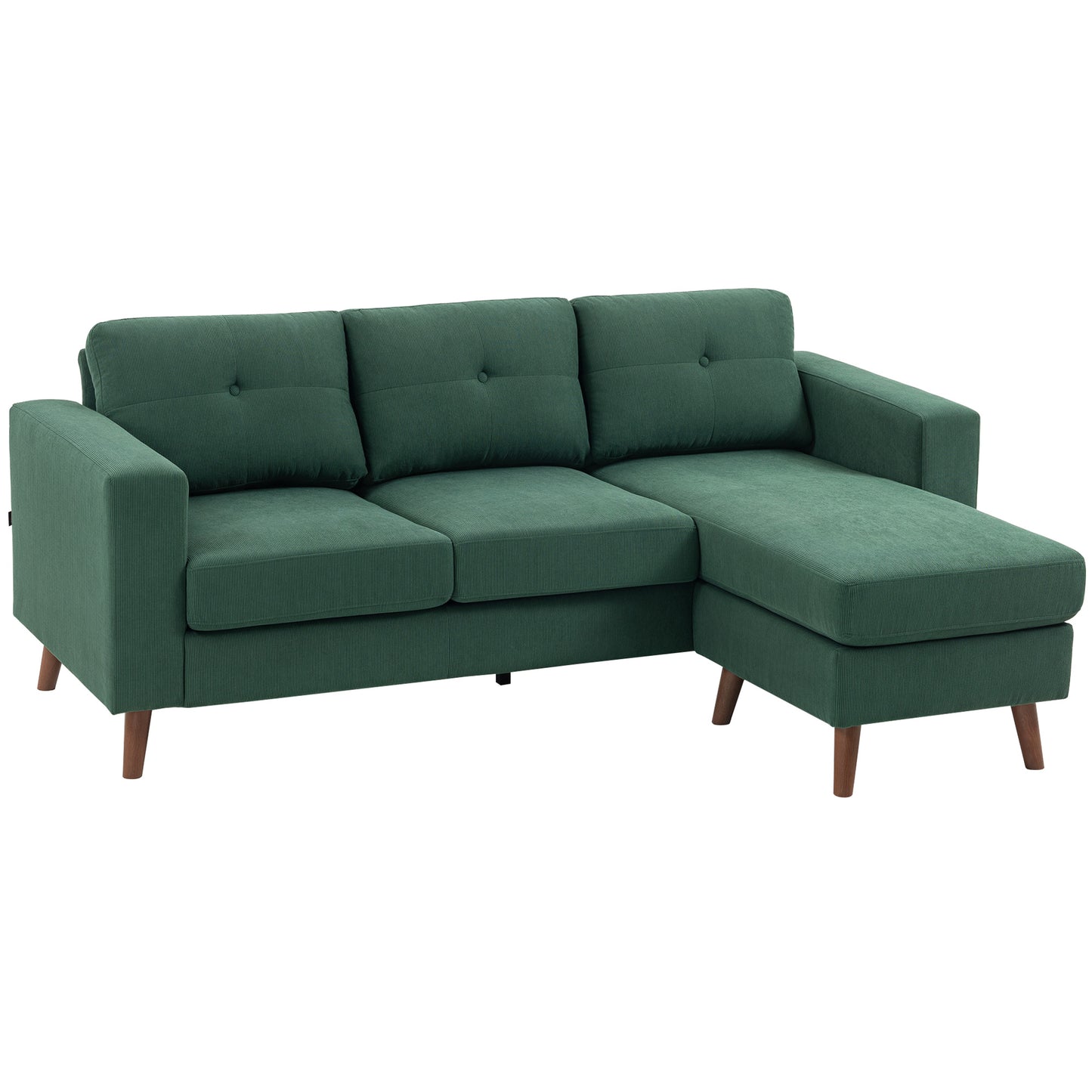 HOMCOM Dark Green Sectional Sofa: Reversible Chaise, 3-Seat L-Shaped Couch