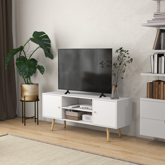 HOMCOM Modern White TV Stand Cabinet with Storage for 55-inch TVs