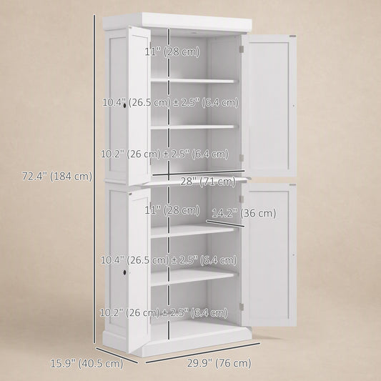Freestanding Kitchen Pantry Cabinet with 4 Doors – 30"W x 73"H