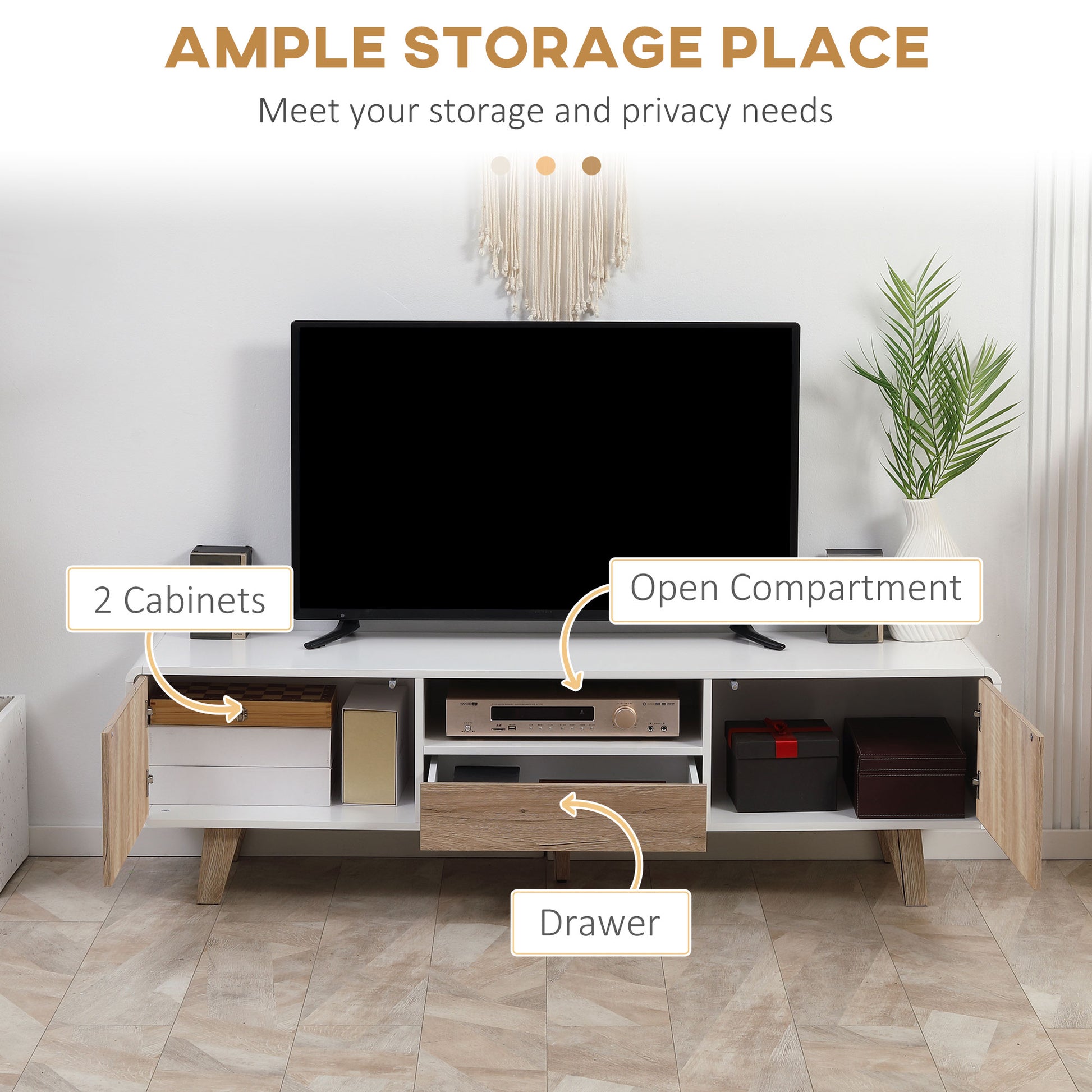 HOMCOM Modern TV Stand Cabinet for 72-inch Flat Screens, Push-Open Drawer Storage