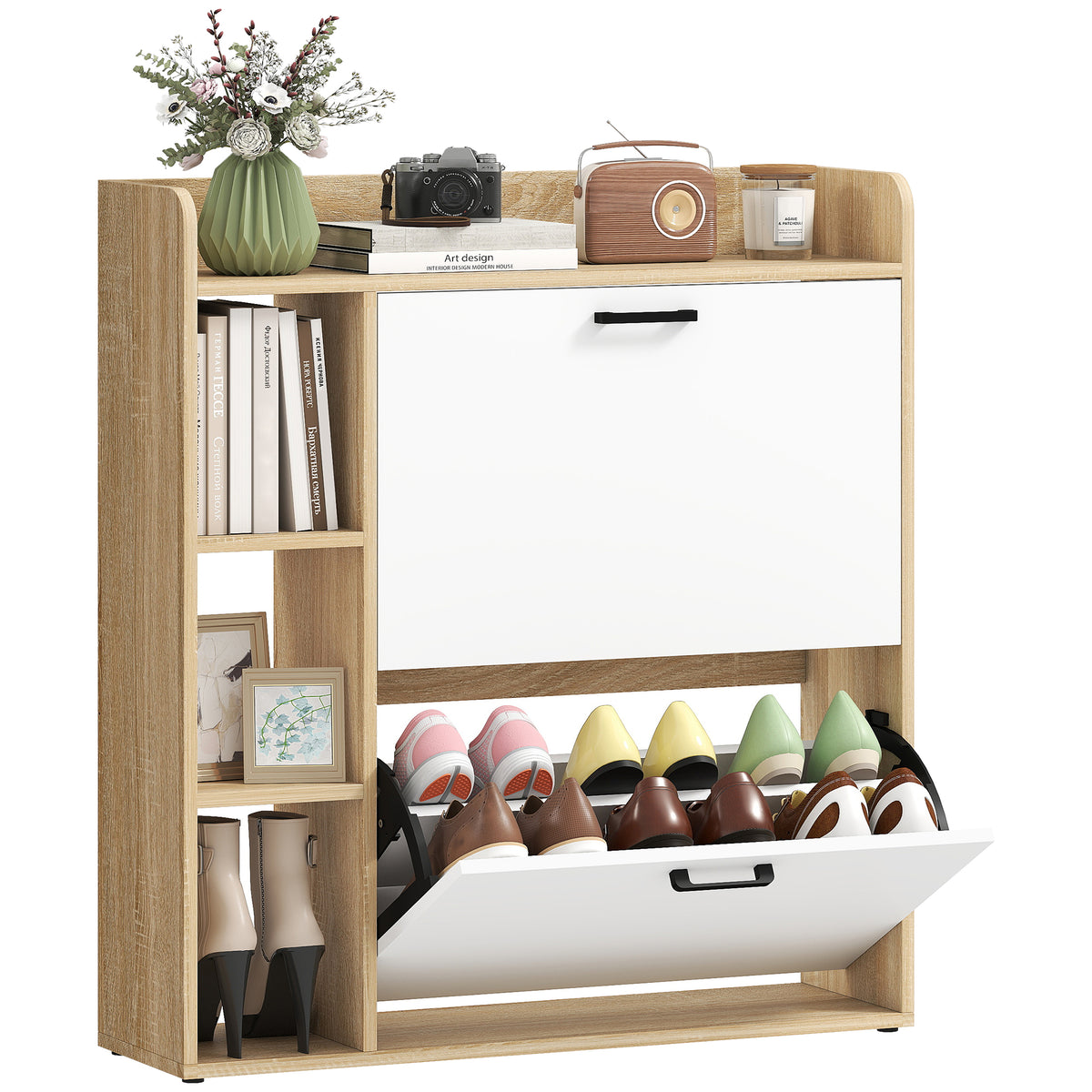 Shoe Cabinet with 2 Flip Drawers – 33"W x 36"H
