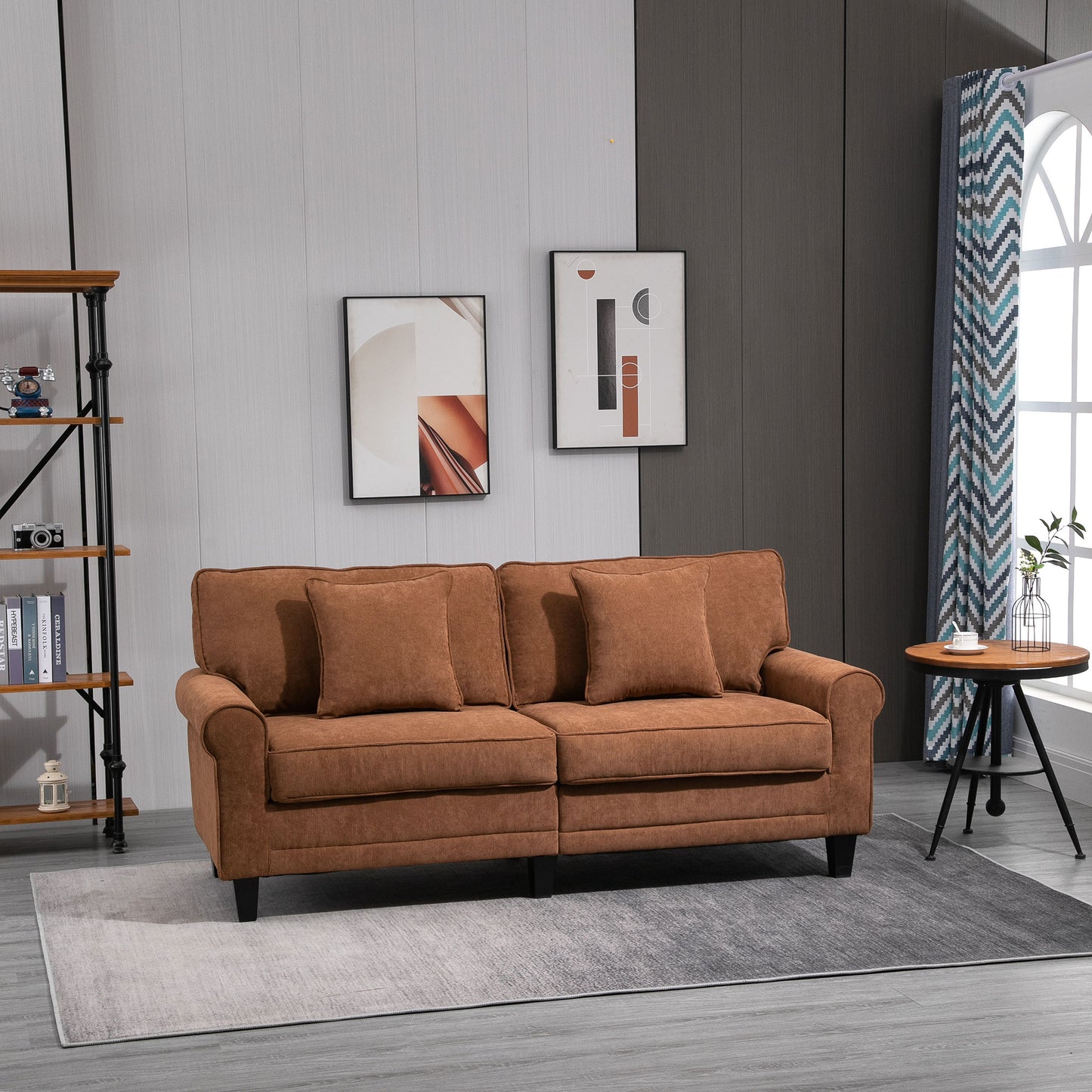 HOMCOM Modern 3-Seater Corduroy Sofa, Rolled Arms, Pine Wood Legs, Brown