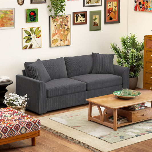 HOMCOM 3-Seater Modern Upholstered Couch with Pocket Spring, Dark Grey Fabric Sofa