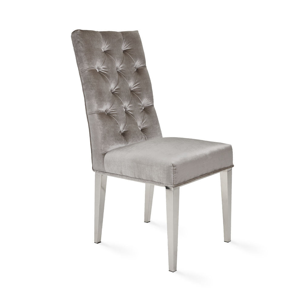 Button-Tufted Dining Chair, Steel Legs