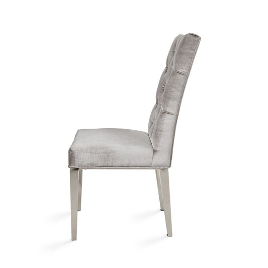 Button-Tufted Dining Chair, Steel Legs