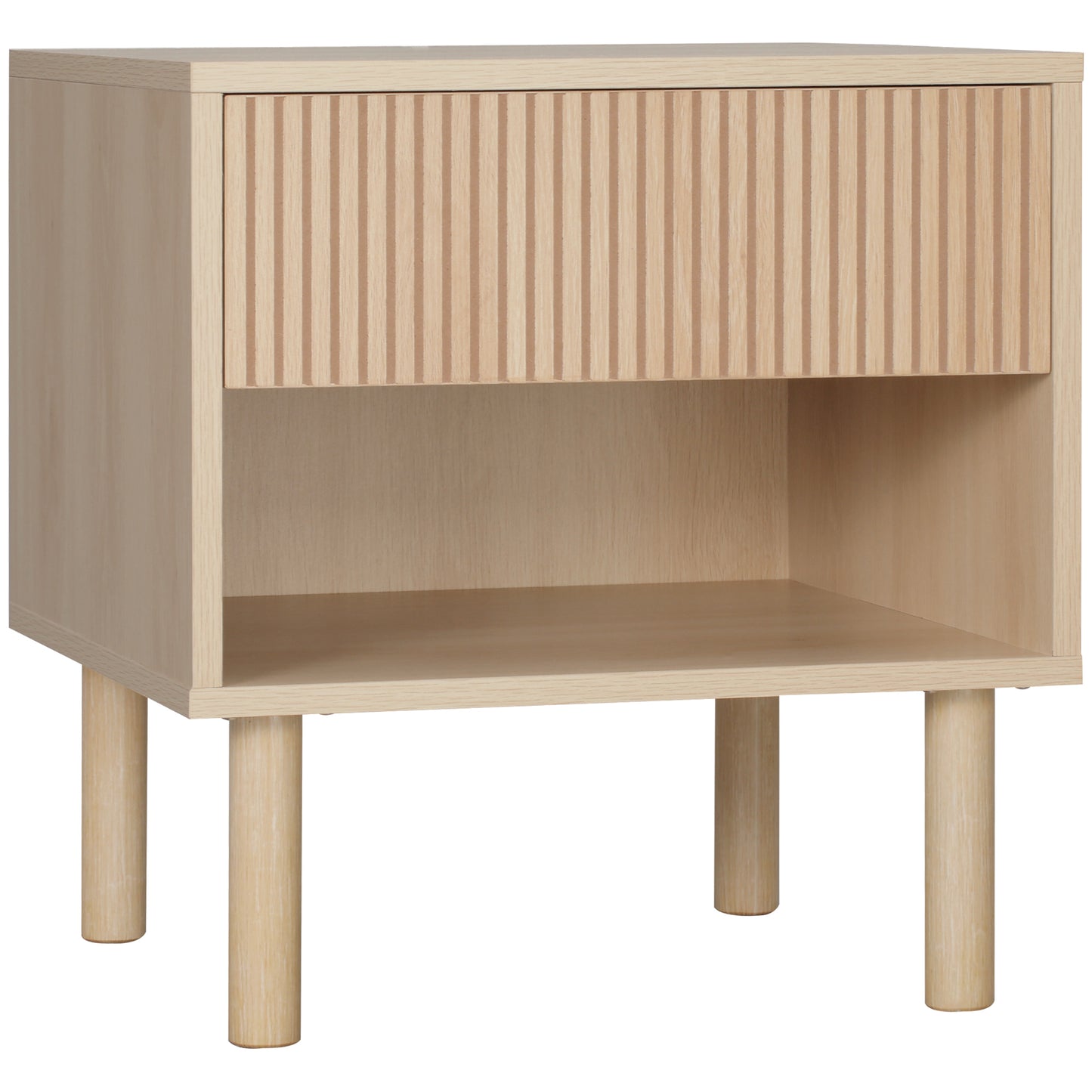 HOMCOM Modern Natural Wood Bedside Table with Drawer, Open Shelf Storage