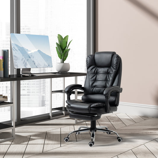 Ergonomic High-Back Executive Office Chair with Retractable Footrest, Black PU Leather