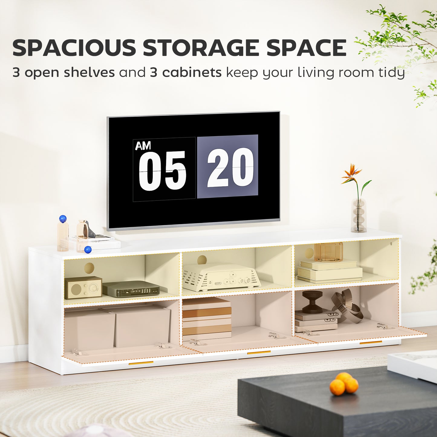 HOMCOM Modern White TV Stand with Storage for 85-inch TVs