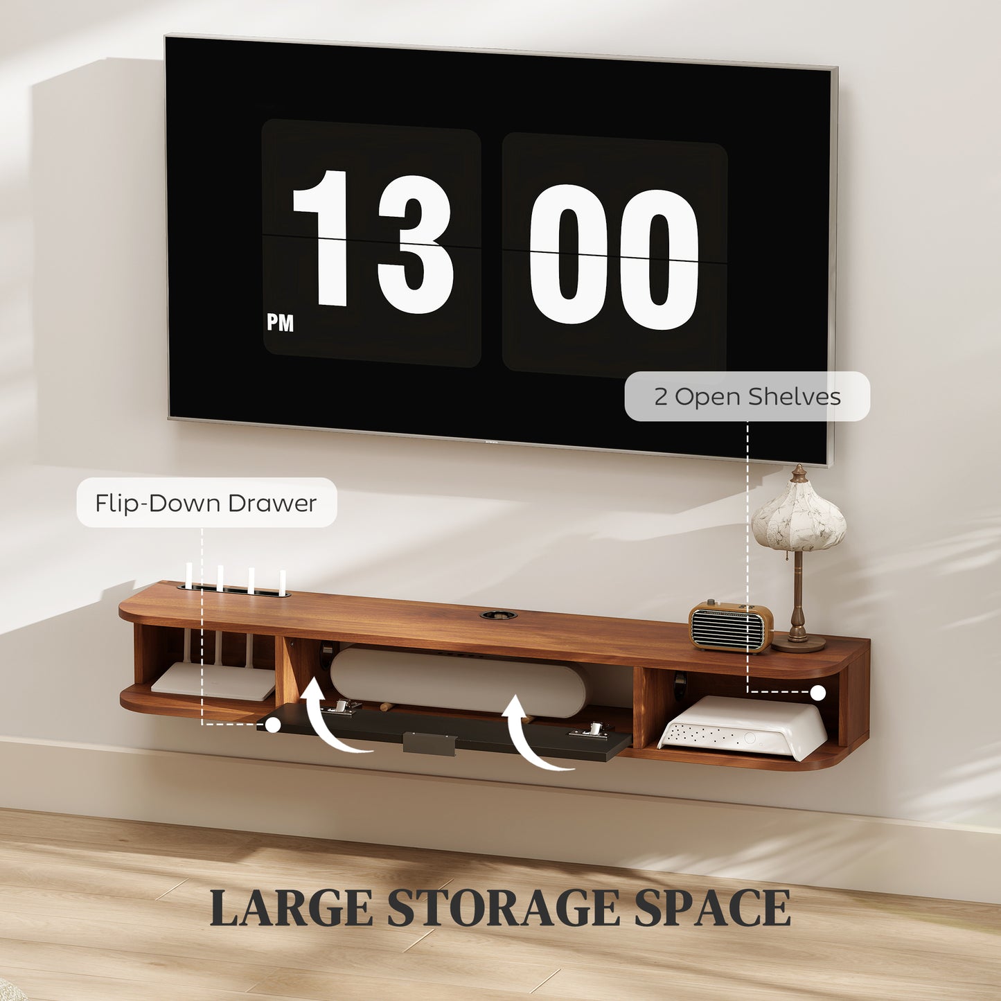 HOMCOM 47-inch Floating TV Stand, Wall Mounted Media Console, Walnut Finish