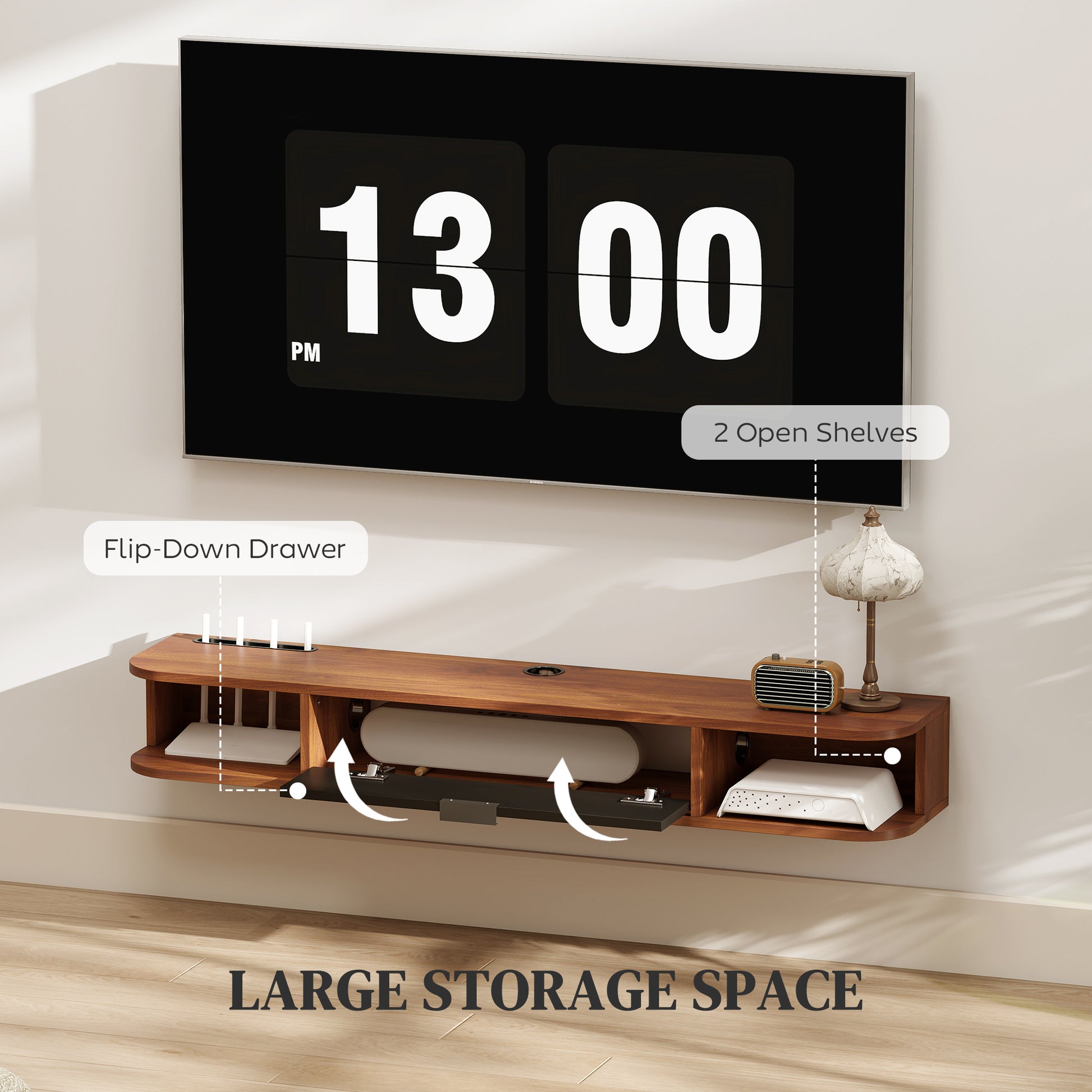 HOMCOM 47-inch Floating TV Stand, Wall Mounted Media Console, Walnut Finish
