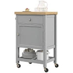 HOMCOM Rolling Kitchen Island Cart With Wood Top, White