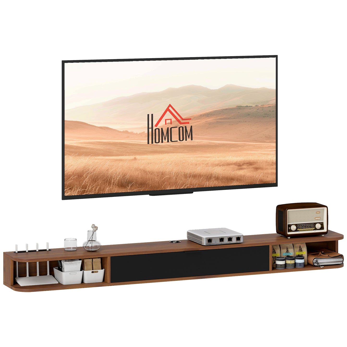 HOMCOM 71-Inch Floating TV Stand, Wall Mounted Media Console, Walnut Finish