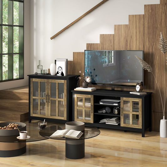HOMCOM Modern Farmhouse TV Stand for 55-inch TVs, Adjustable Storage, Black