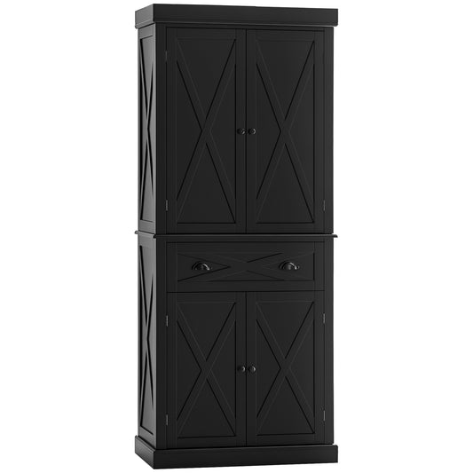 HOMCOM 72.5" Kitchen Pantry Cabinet 4 Doors Drawer Black
