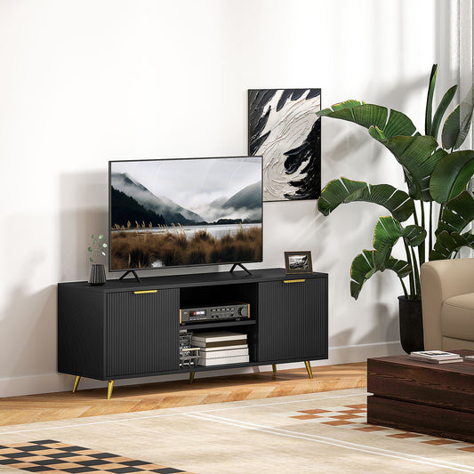 Sleek Black HOMCOM TV Stand for 55" TVs, Open Shelves & Cabinets