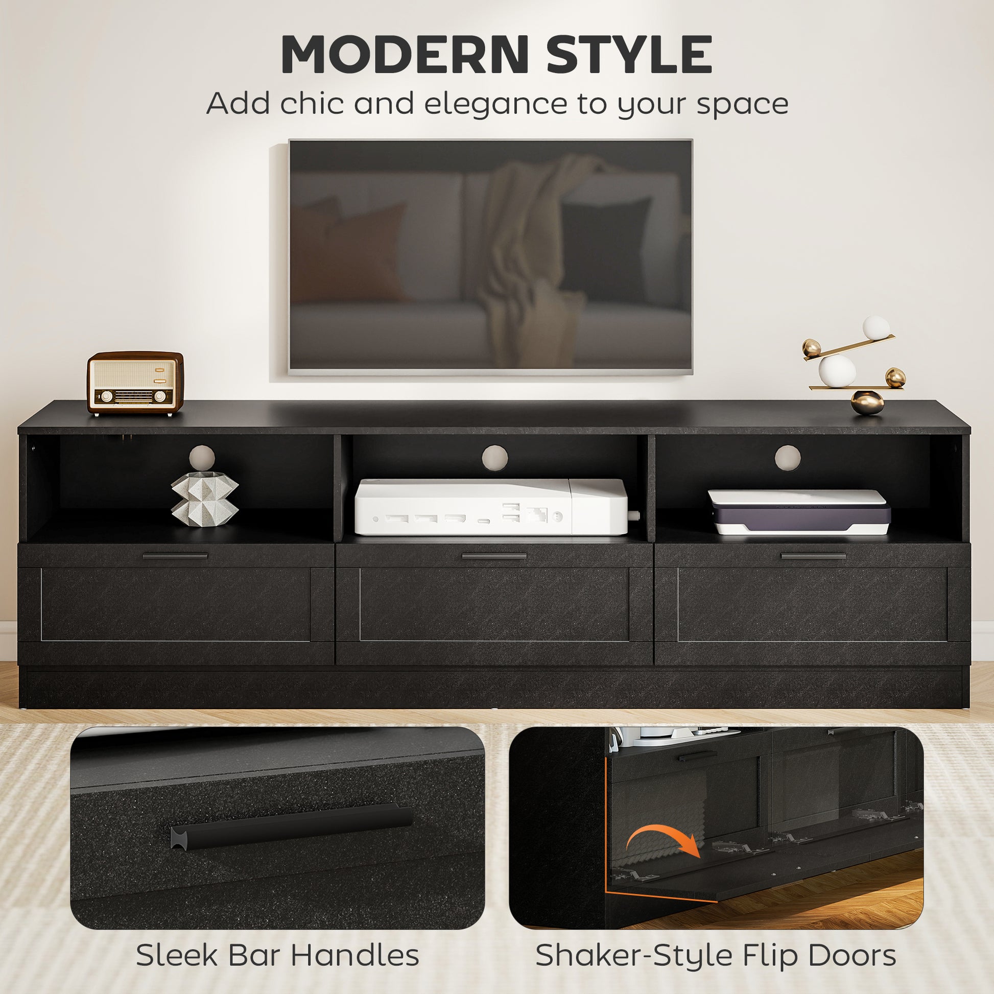 HOMCOM Modern Black TV Stand with Storage for 85-inch TVs