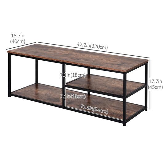 HOMCOM Industrial Rustic Brown TV Stand with Storage Shelves Metal Frame