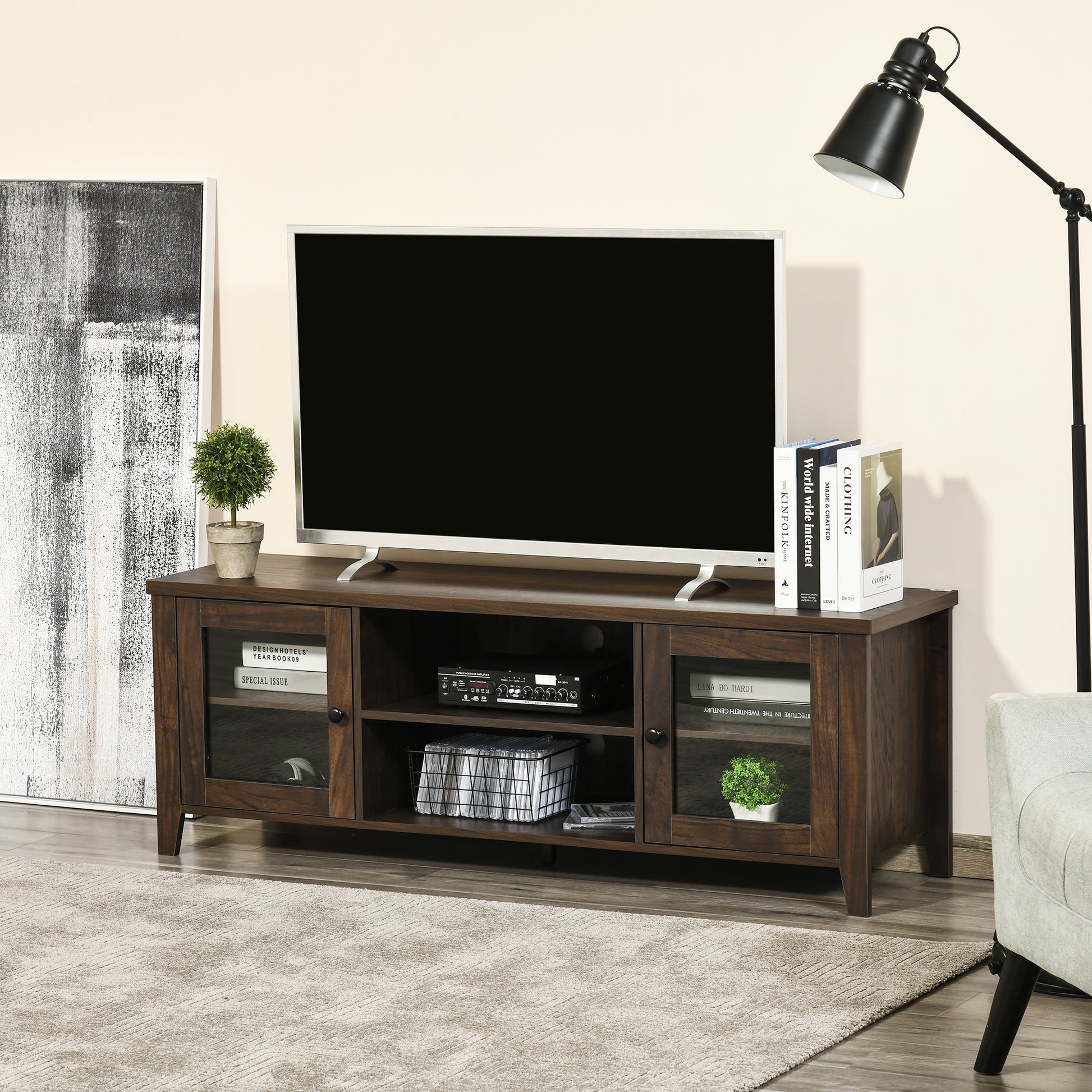 HOMCOM Modern Wood TV Console Stand for 60-inch TVs with Storage