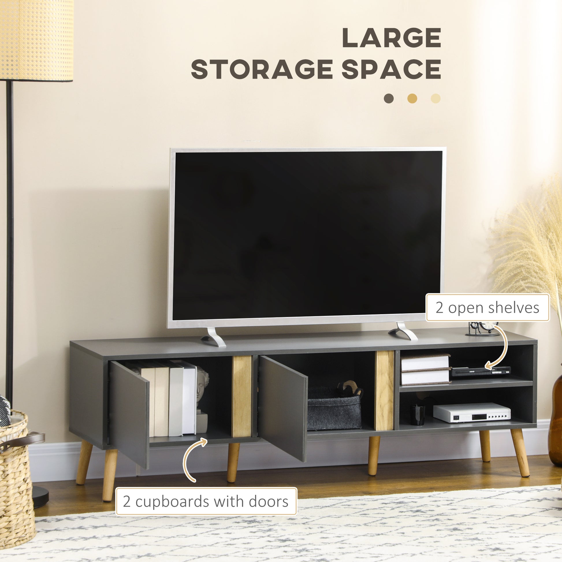 HOMCOM Modern Dark Grey TV Stand for 55-inch TVs with Storage and Cable Management