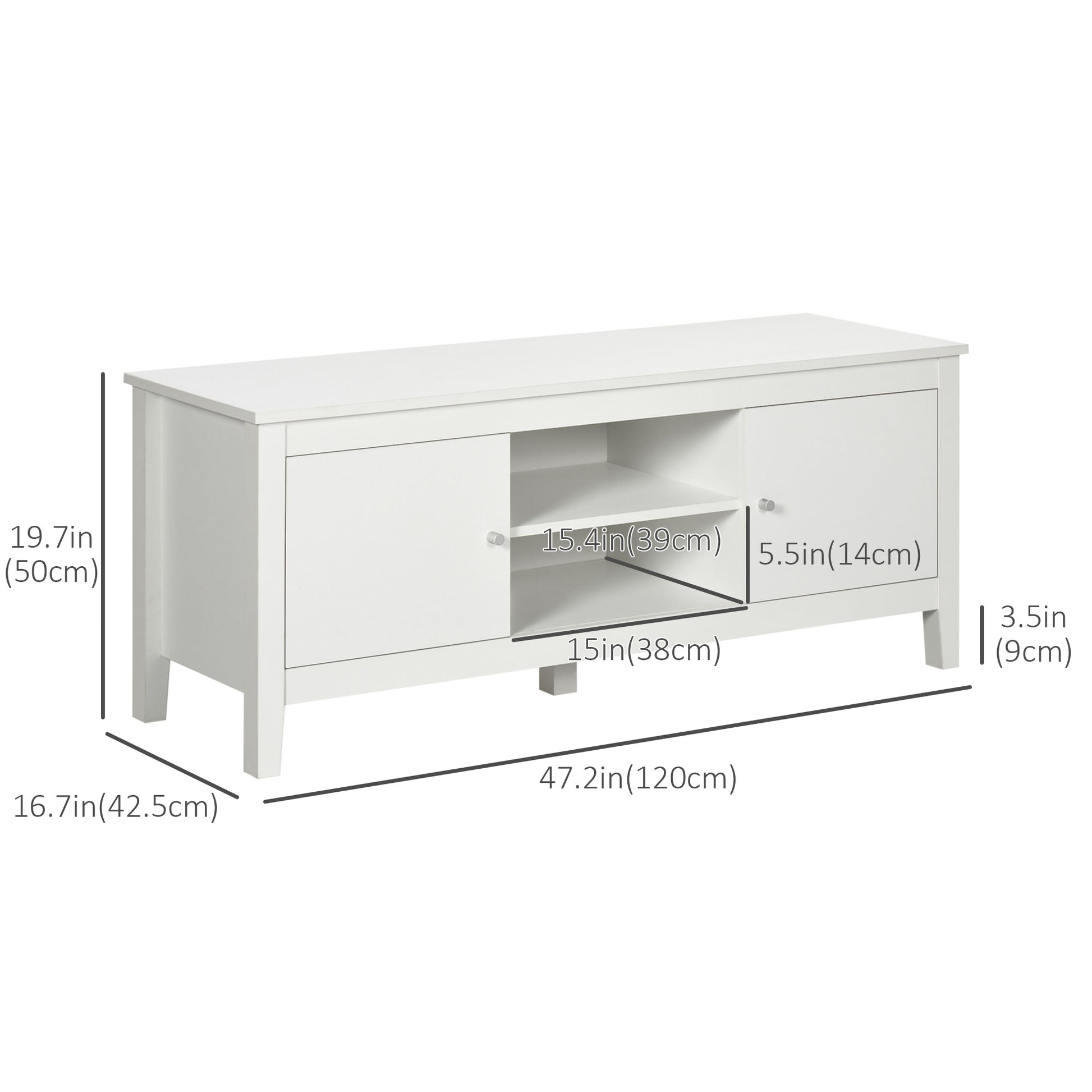 HOMCOM Modern White TV Stand for 55-Inch TVs, Storage Cupboards, Open Shelves