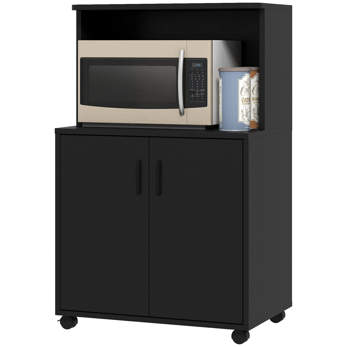 Microwave Cart with 2-Door Cabinet, Black Wood Grain