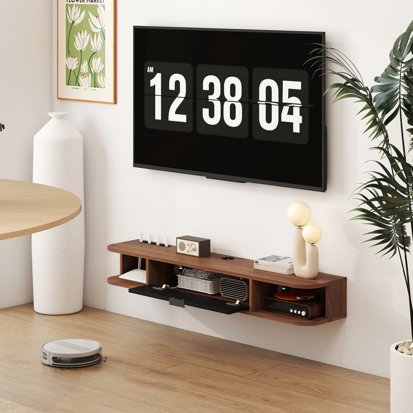 HOMCOM 47-inch Floating TV Stand, Wall Mounted Media Console, Walnut Finish