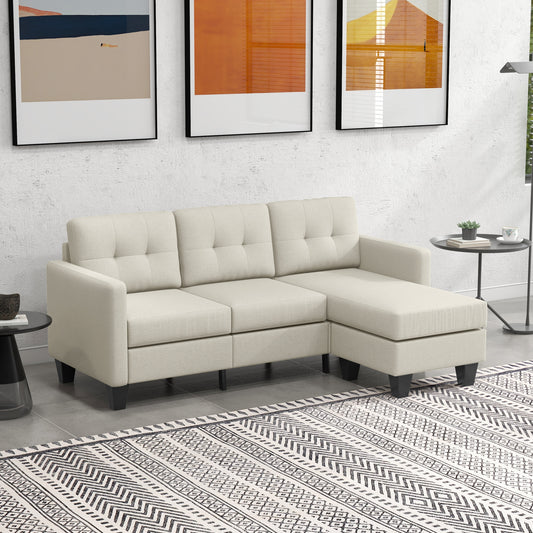 HOMCOM L-Shaped 3-Seater Sectional Sofa with Ottoman, Beige, Sturdy Wood Legs