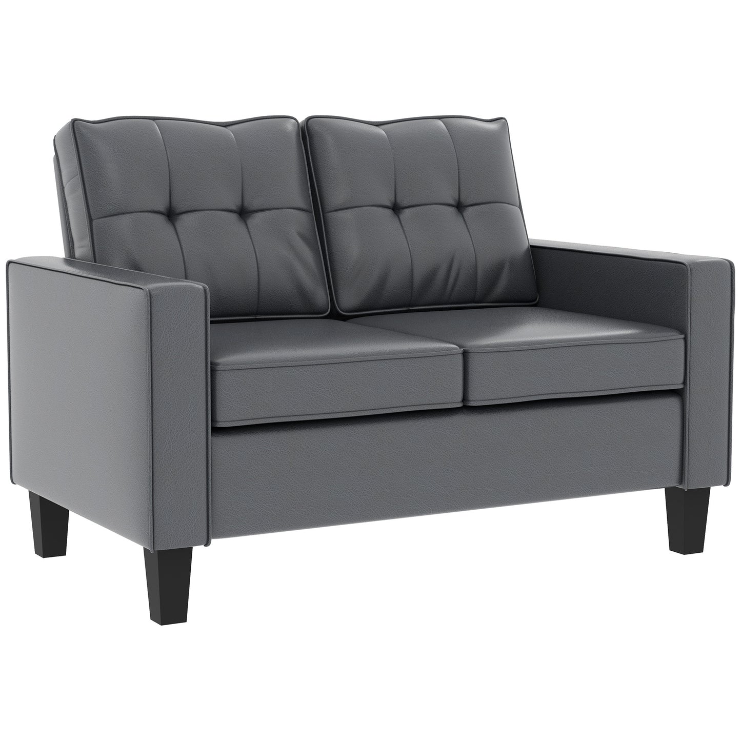 HOMCOM 51" Grey PU Leather Loveseat Sofa, Tufted Back, Pocket Spring