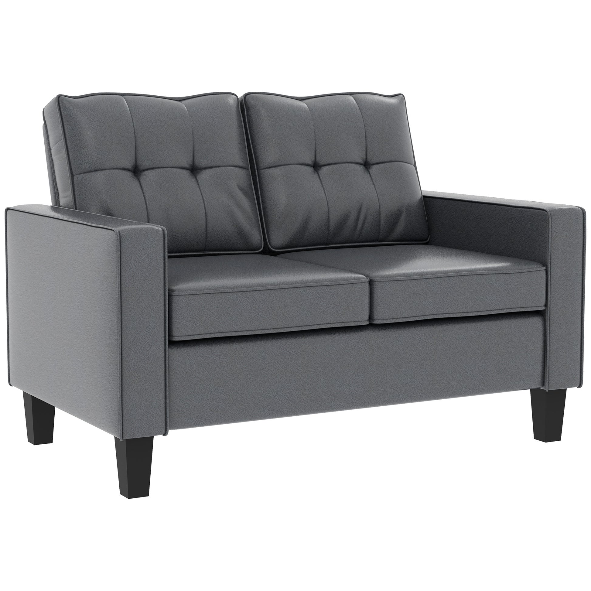 HOMCOM 51" Grey PU Leather Loveseat Sofa, Tufted Back, Pocket Spring