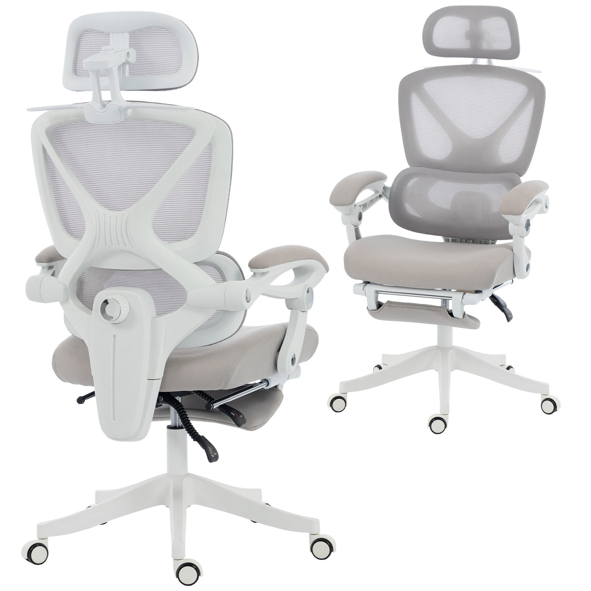 Mesh Desk Chair with Adjustable Headrest, Light Grey
