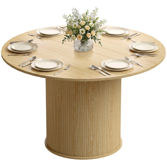 HOMCOM Round Dining Table 47in Natural Wood Pedestal Base