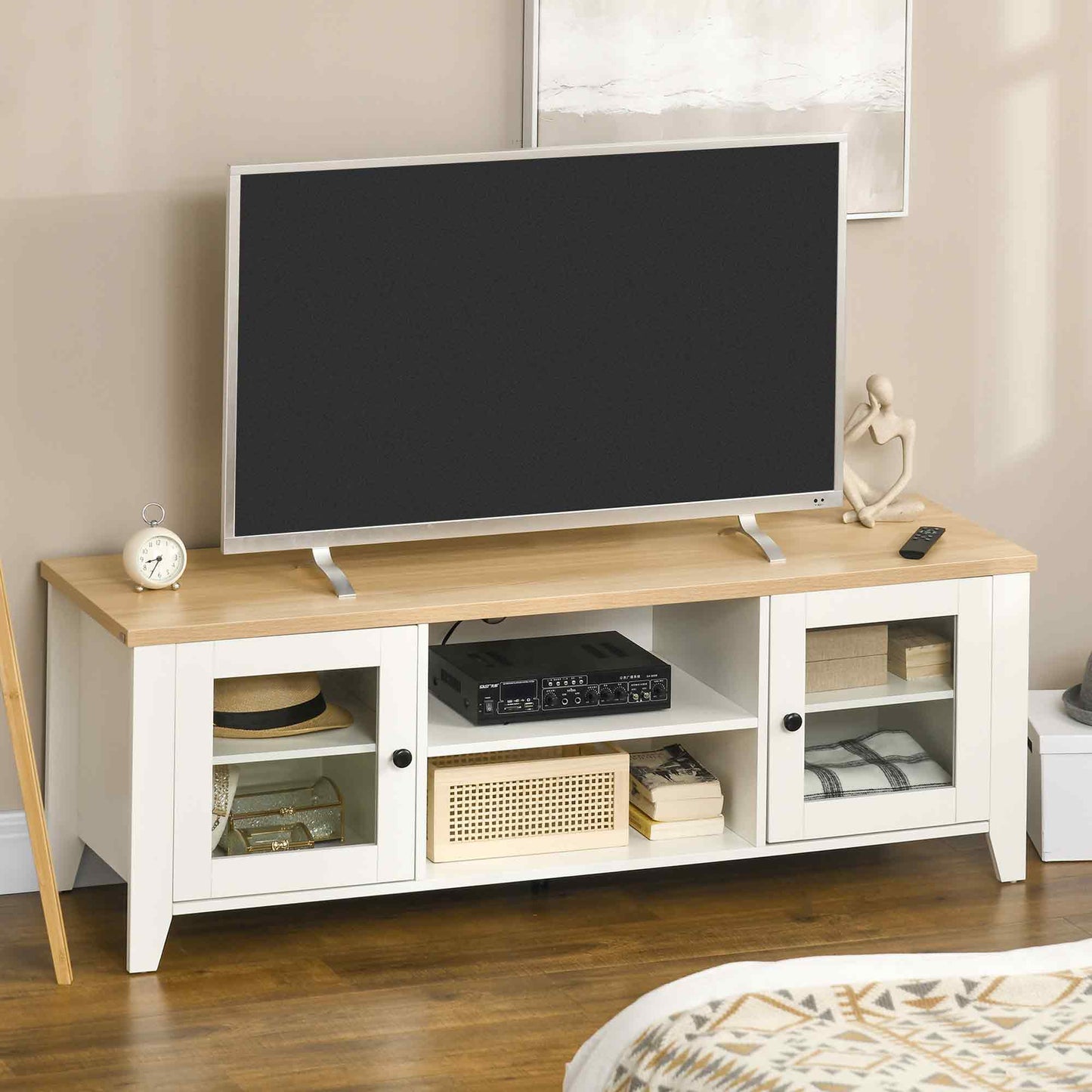 HOMCOM Modern Wood TV Stand for 60-inch TVs, Storage Doors, Open Shelves