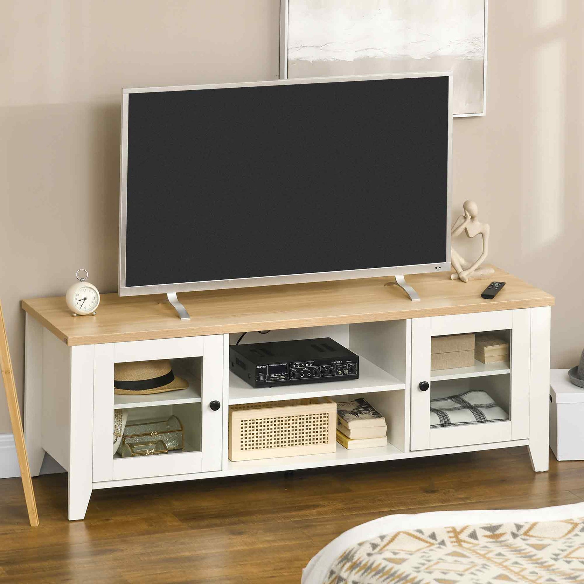 HOMCOM Modern Wood TV Stand for 60-inch TVs, Storage Doors, Open Shelves