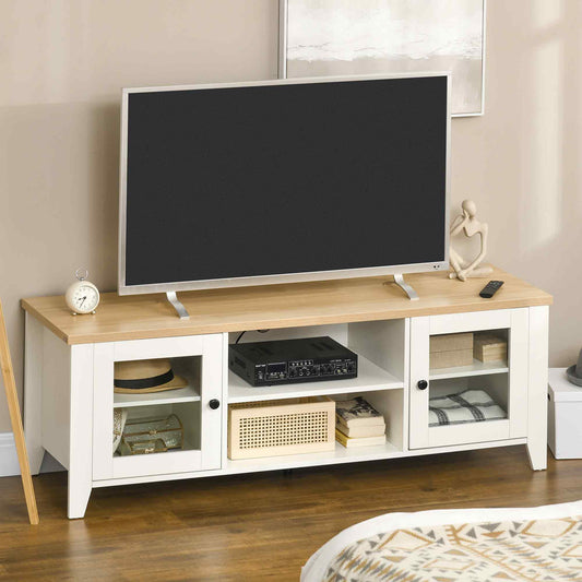 HOMCOM Modern Wood TV Stand for 60-inch TVs, Storage Doors, Open Shelves