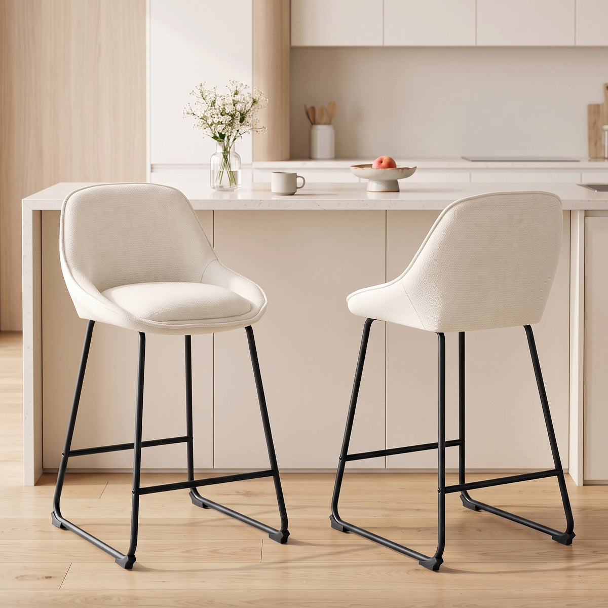 Chenille Counter Height Bar Stools with Backrest and Footrest, Set of 2