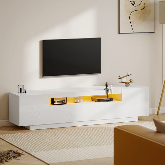 HOMCOM Modern White High-Gloss TV Stand with RGB LED Lighting