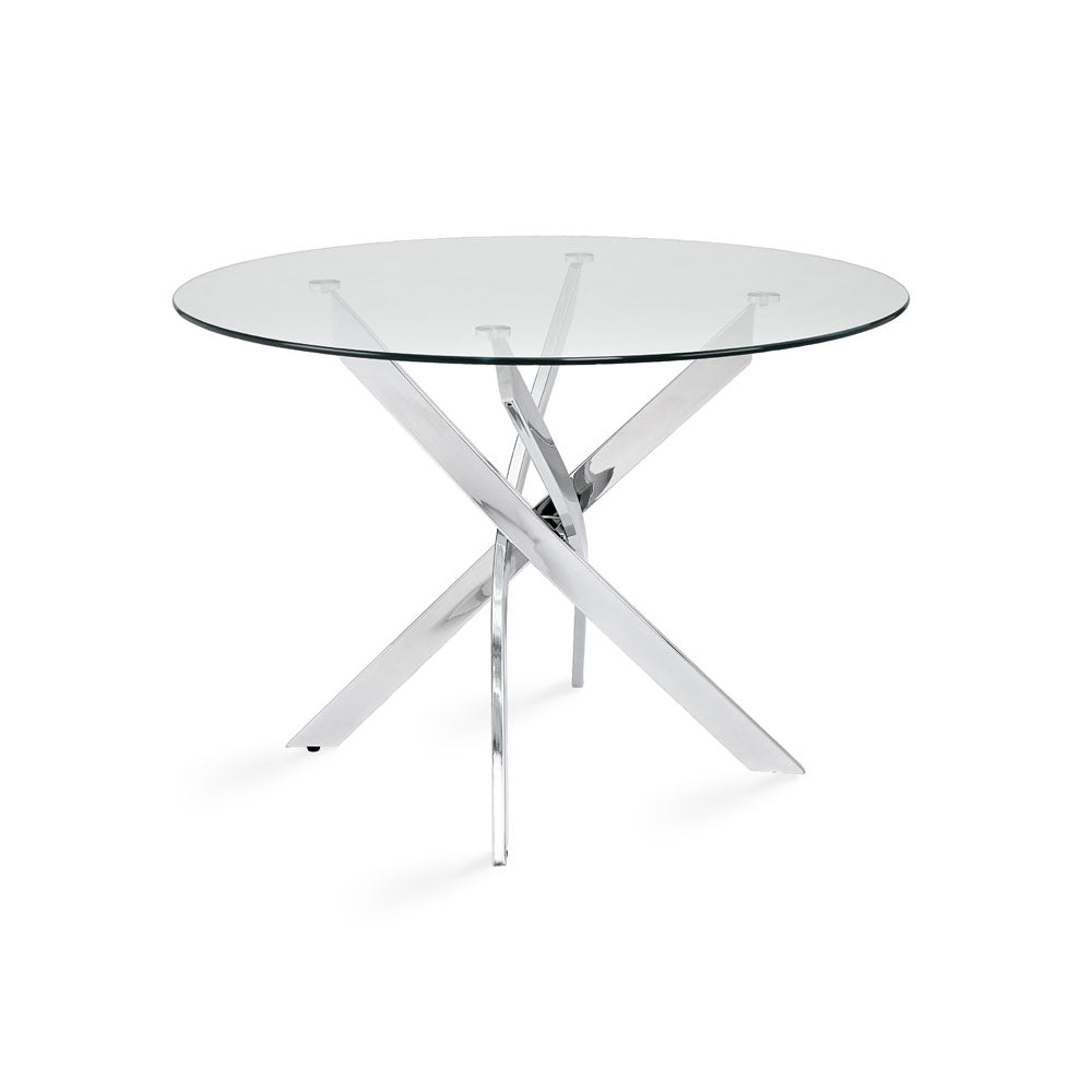 Round Glass Dining Set, Chrome X-Base