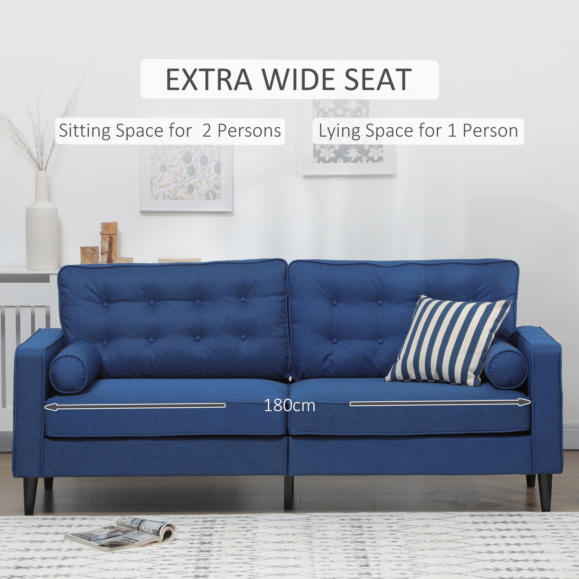 HOMCOM Mid-Century Velvet Fabric Small Sofa Couch, Button-Tufted Back, Wood Legs
