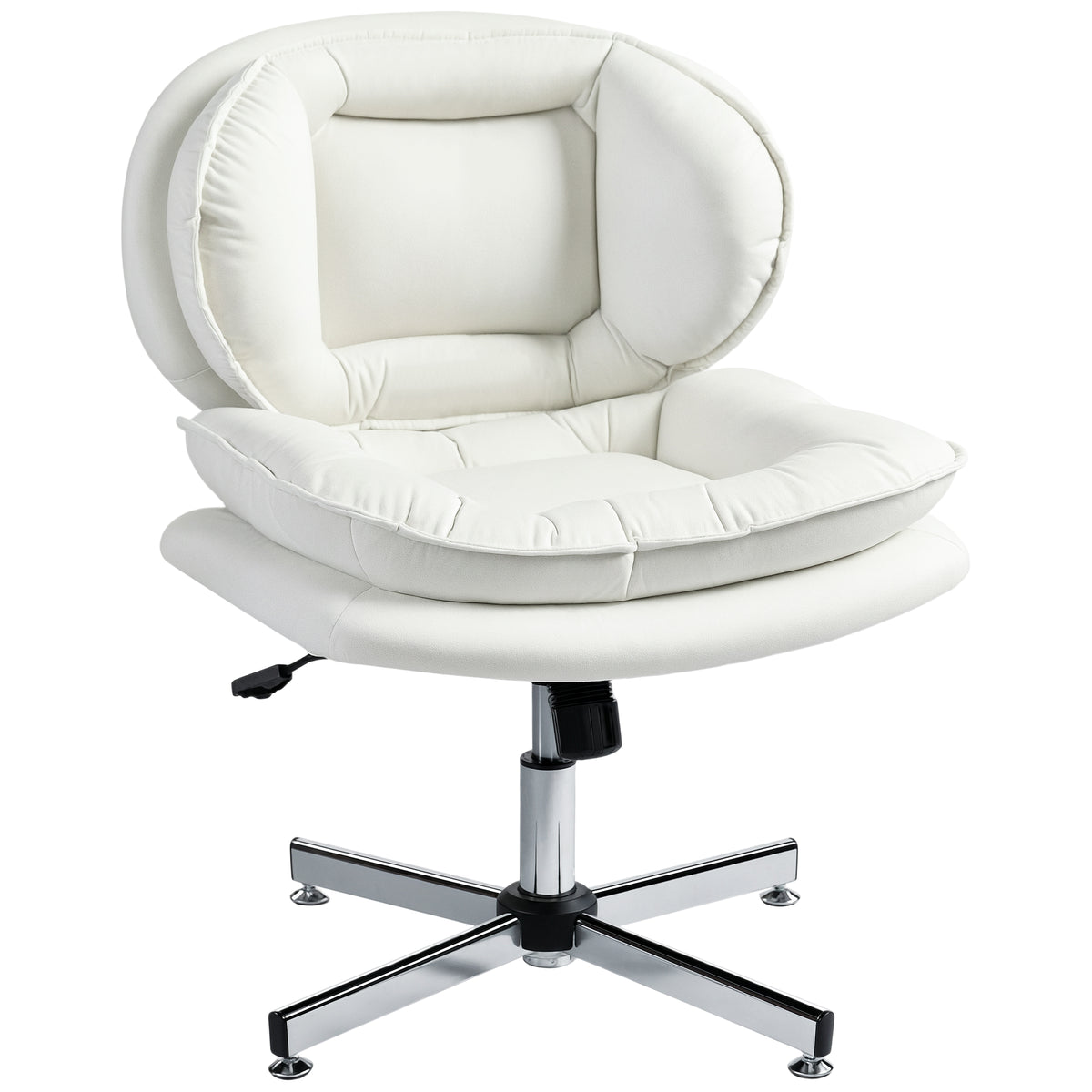 Criss Cross Chair, Armless Wide Office Chair with Leathaire Upholstery, Tilting, White
