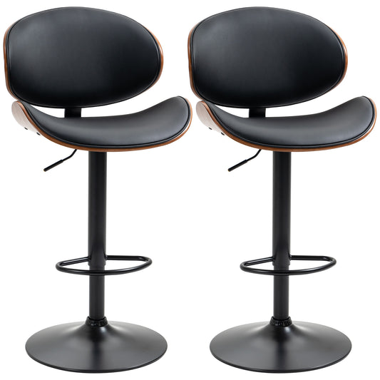 HOMCOM Black PU Leather Adjustable Swivel Bar Stools, Set of 2