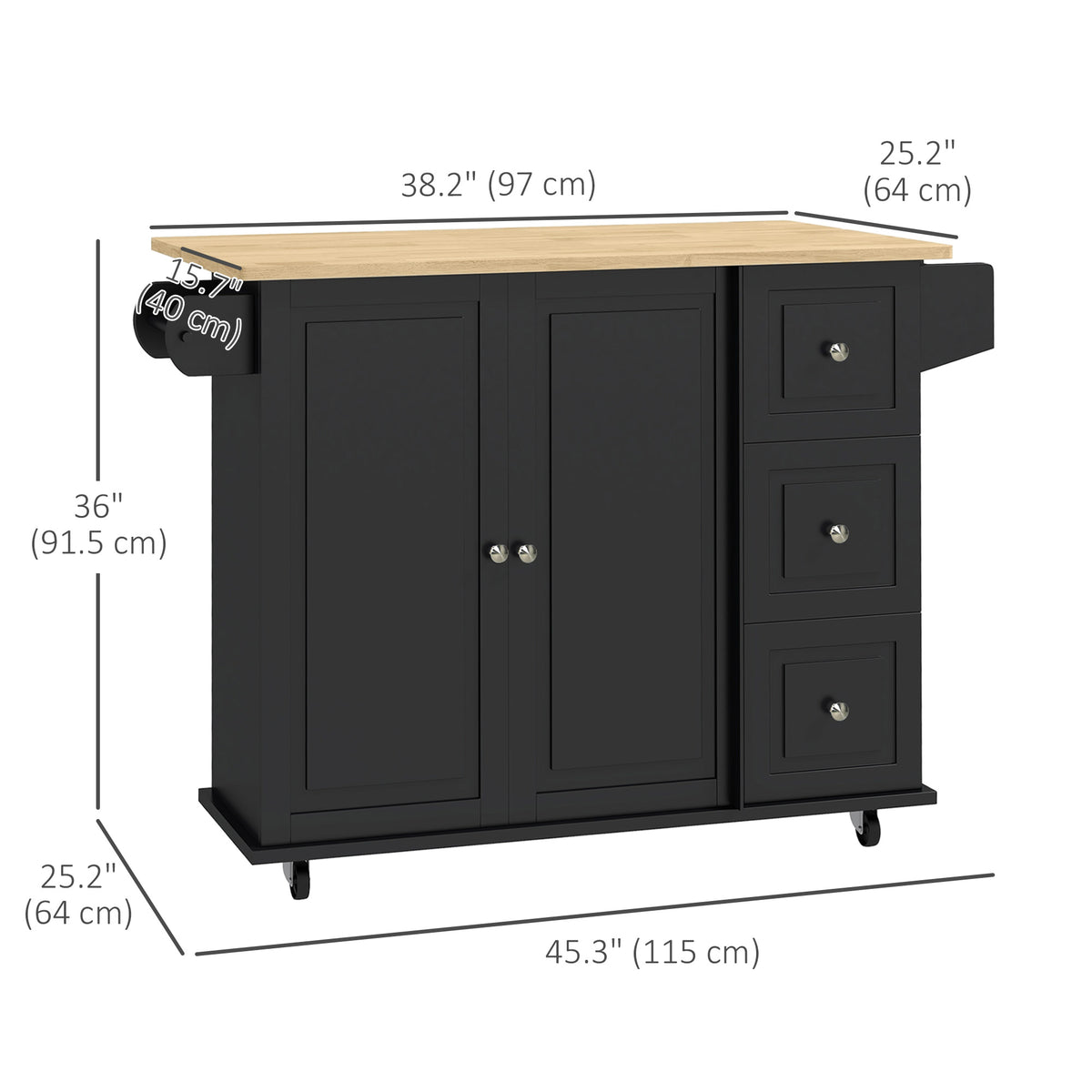 Kitchen Cart with Drop Leaf – 45"W x 36"H