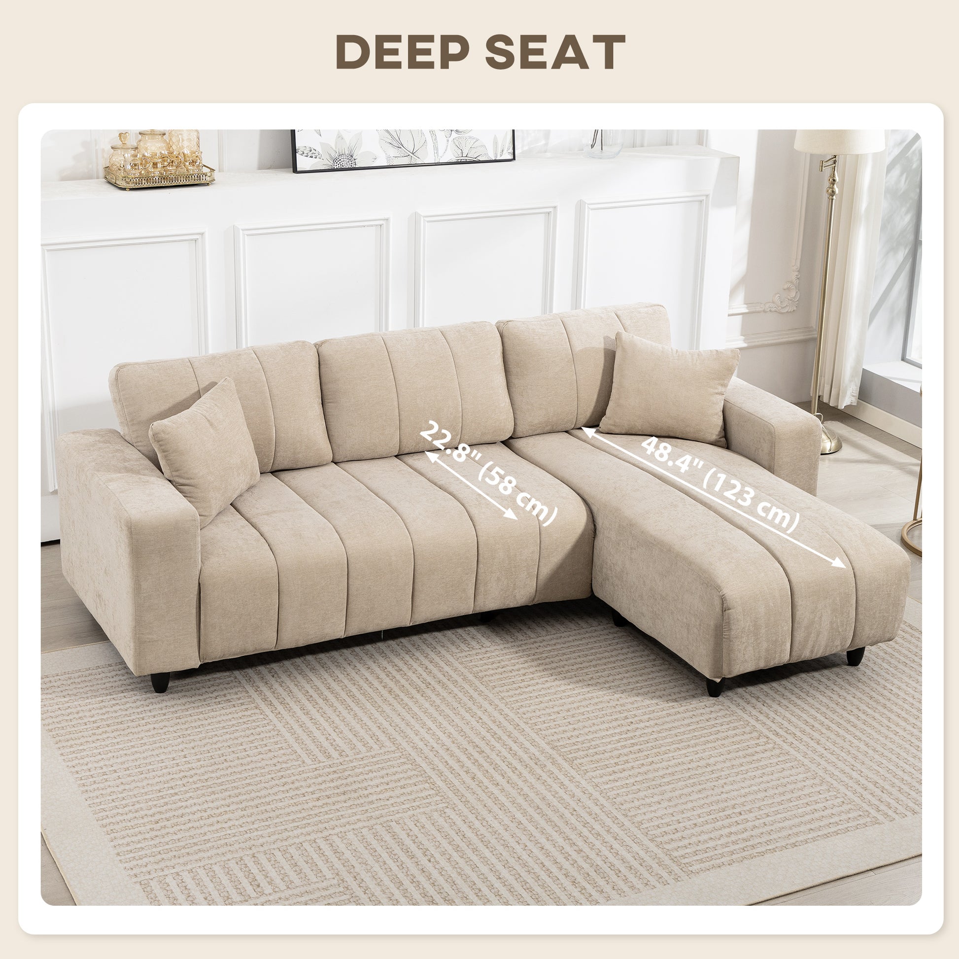 HOMCOM Beige 3-Seater L-Shaped Sectional Sofa with Changeable Chaise, Spring Cushions
