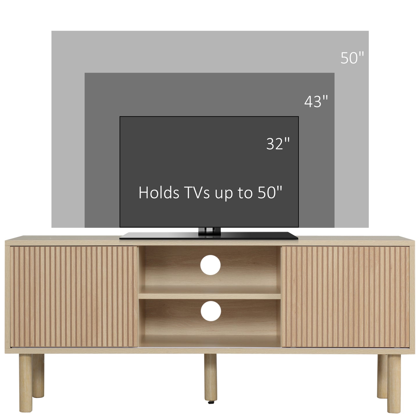 HOMCOM Modern TV Stand for 50-inch TVs, Natural Wood Effect Storage Cabinet
