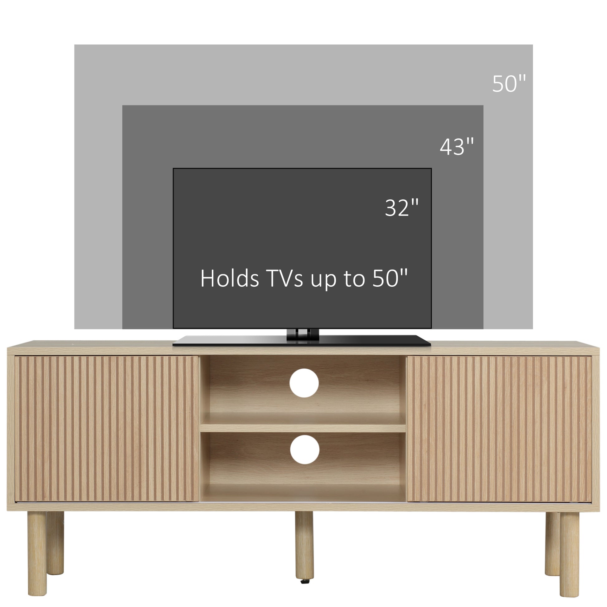 HOMCOM Modern TV Stand for 50-inch TVs, Natural Wood Effect Storage Cabinet