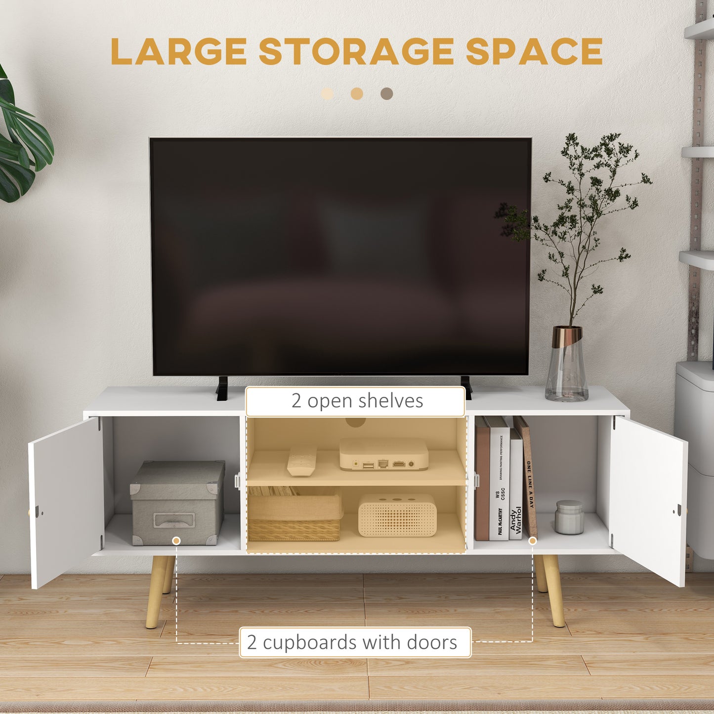 HOMCOM Modern White TV Stand Cabinet with Storage for 55-inch TVs