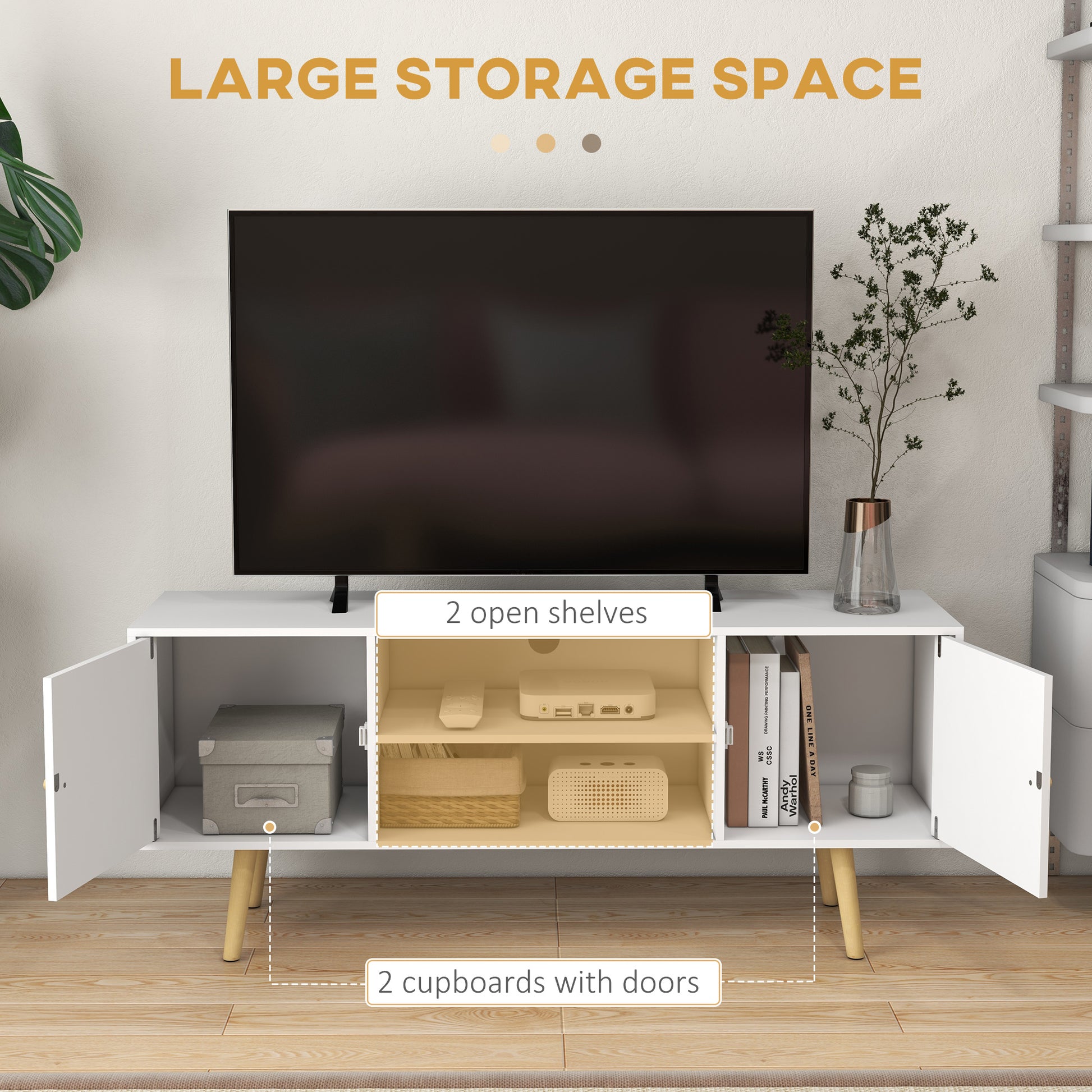 HOMCOM Modern White TV Stand Cabinet with Storage for 55-inch TVs