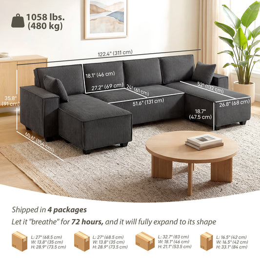 Modular Corduroy U-Shaped Sectional with Double Chaises